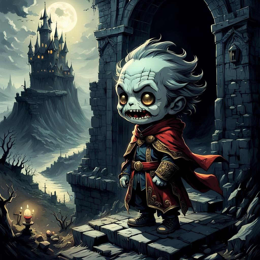 Chibi Character with Breathtaking Views: Horror Aesthetic