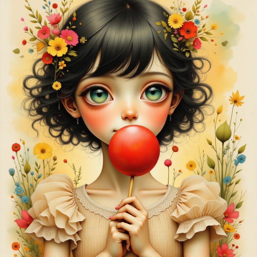 Young Girl with Lollipop in Art Nouveau Style