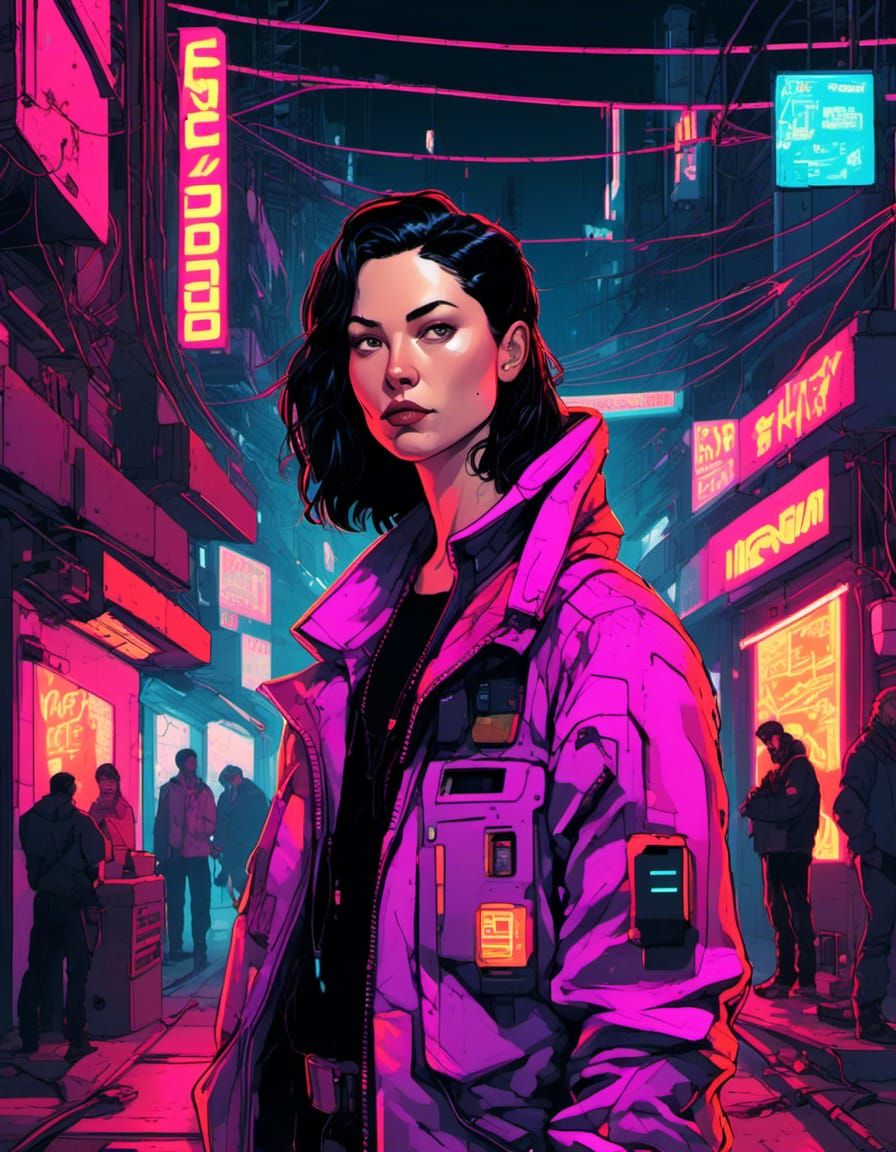 Cyberpunk Inventor in Neon Back Alley