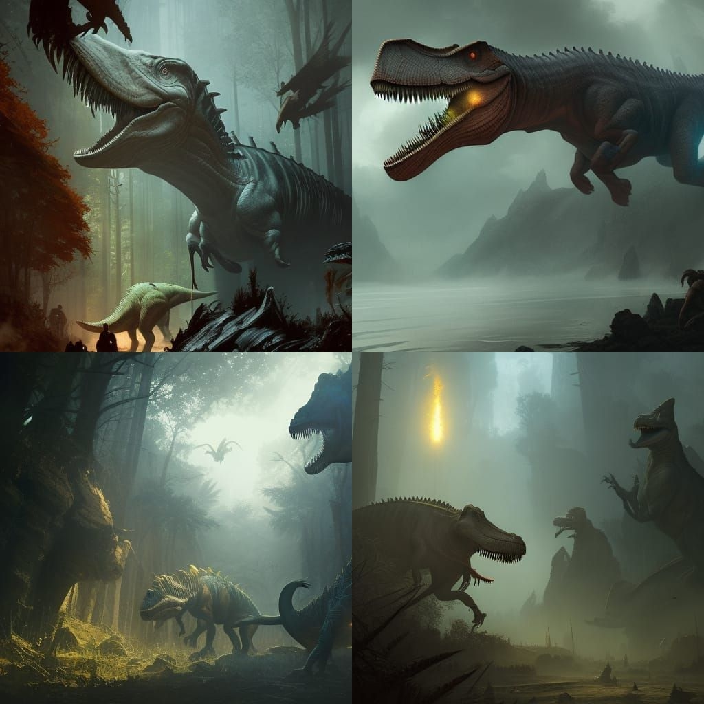 Dinosaurs in Dark Fantasy Art, 8k Resolution