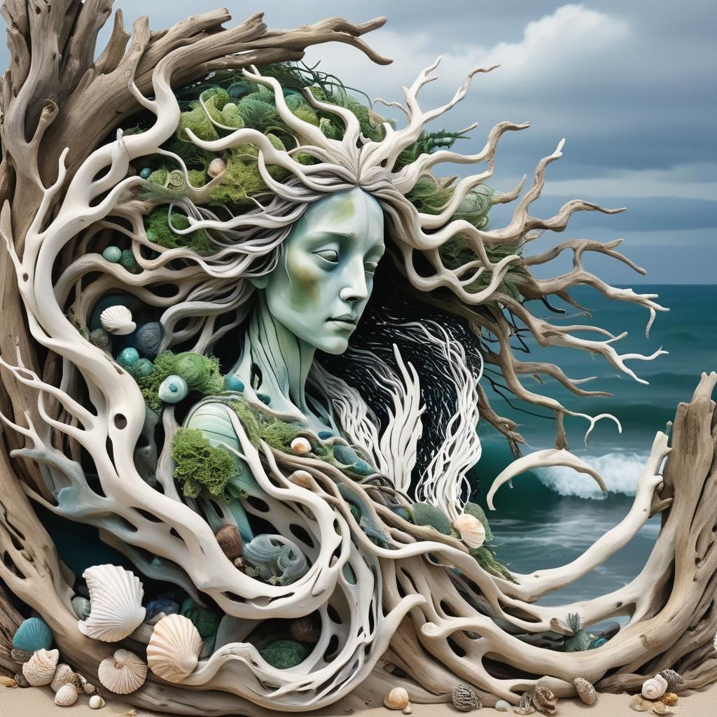 Monochromatic Mythical Being Emerges from Seascape