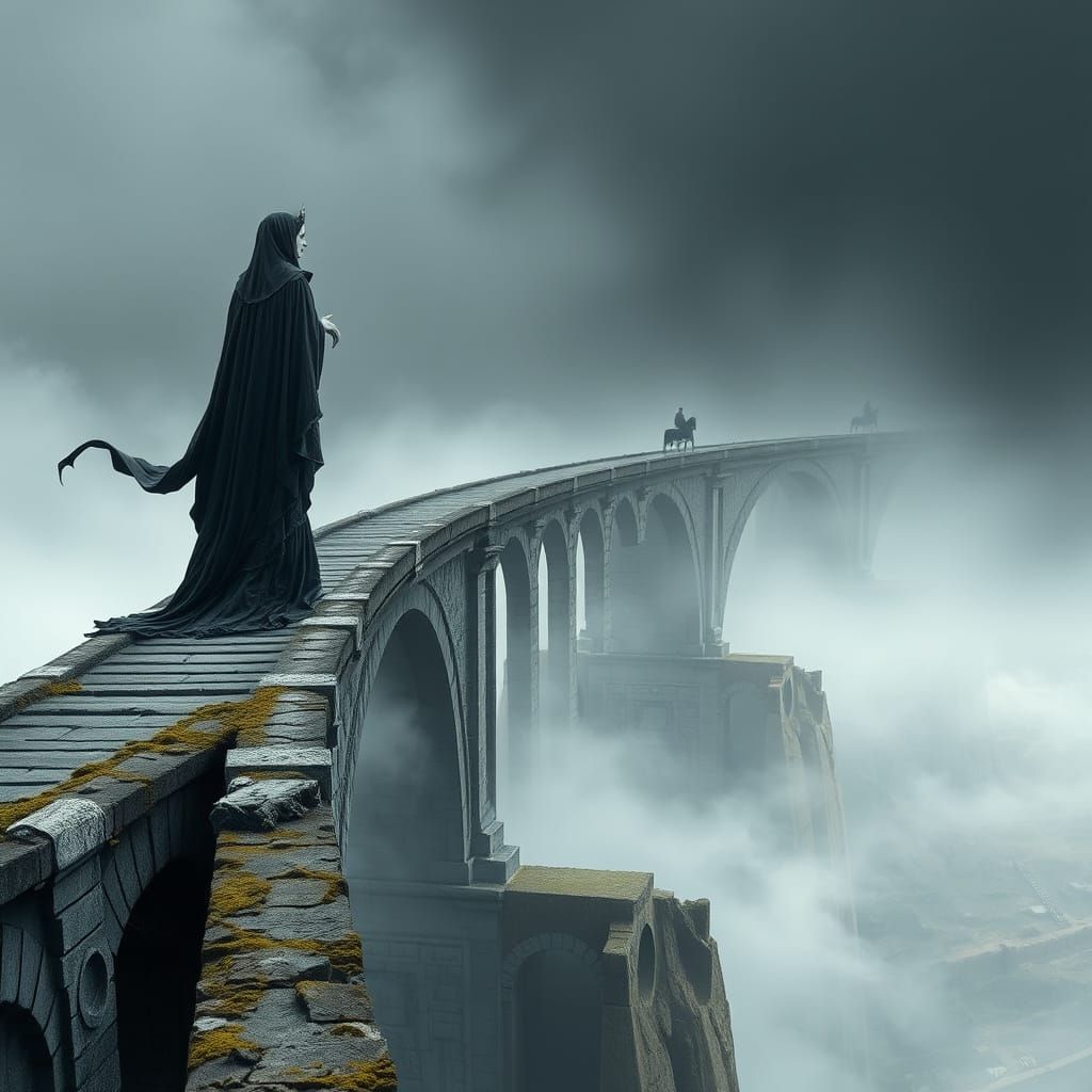 Ethereal Goddess on a Bridge of Ancient Stone