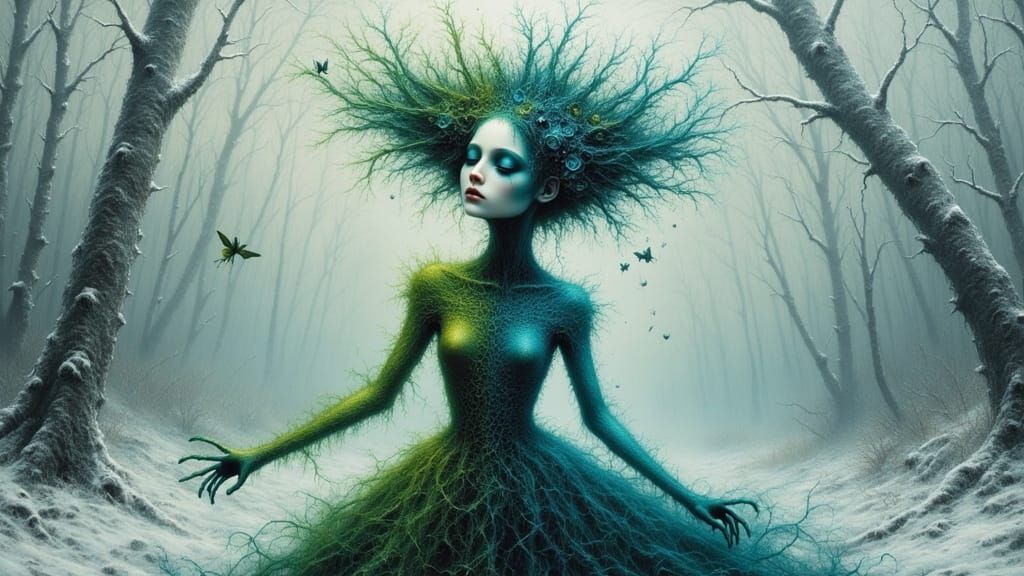 Manhwa Goddess: Double Exposure in Surreal Glitchcore Style