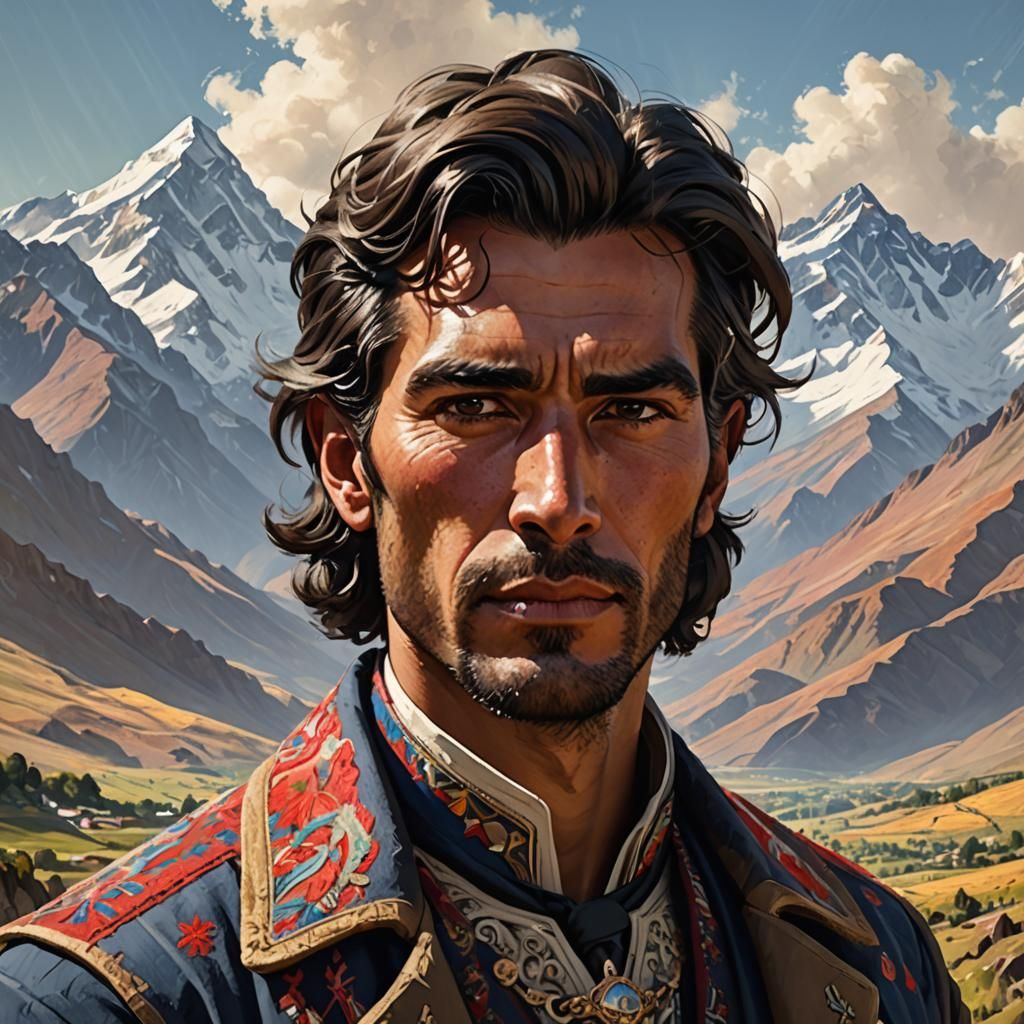 Chilean Man in Andes, Detailed Concept Art