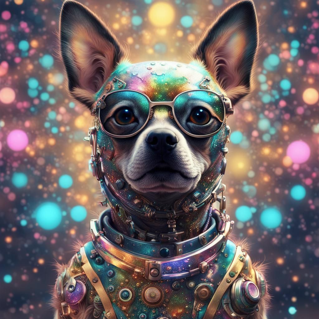 Chihuahua in Rococo-punk Style, Surrealist Digital Portrait