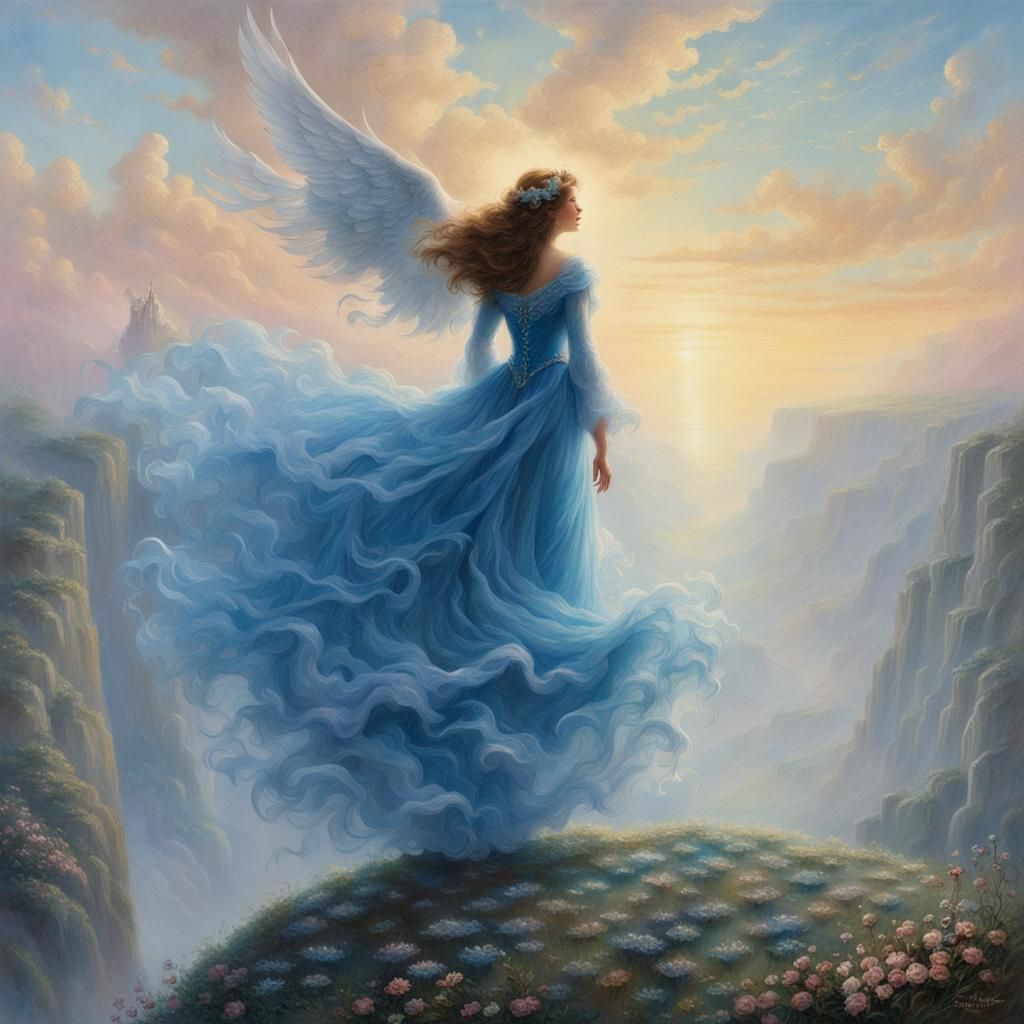 Ethereal Angel on Cliff Edge in Fantasy Style
