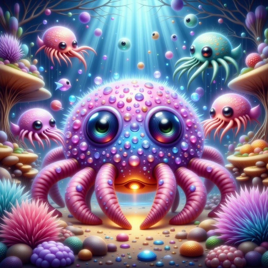 Whimsical Fantasy Creatures in a Vibrant Devonian Ecosystem