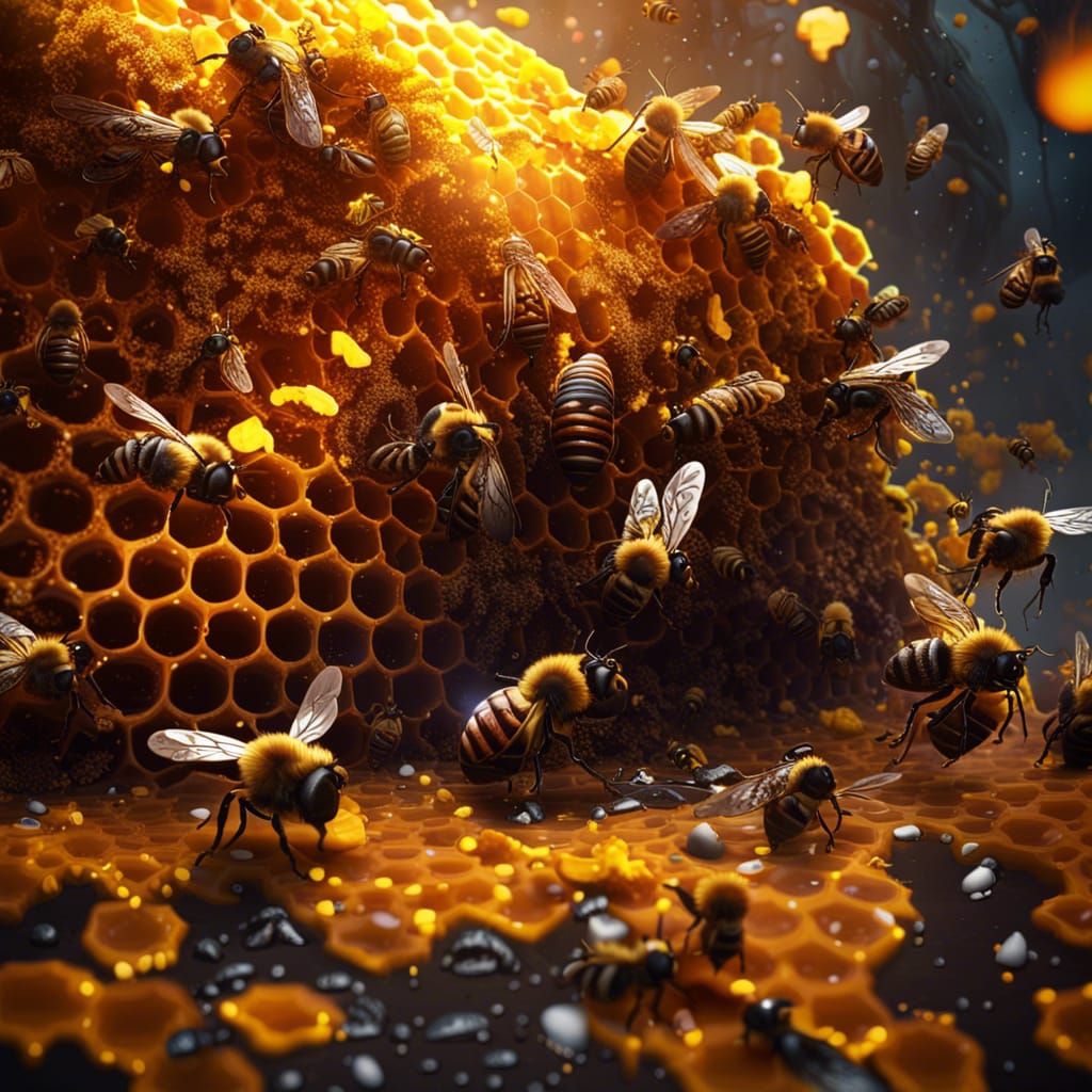 Honeycomb with Dripping Honey in Detailed Art