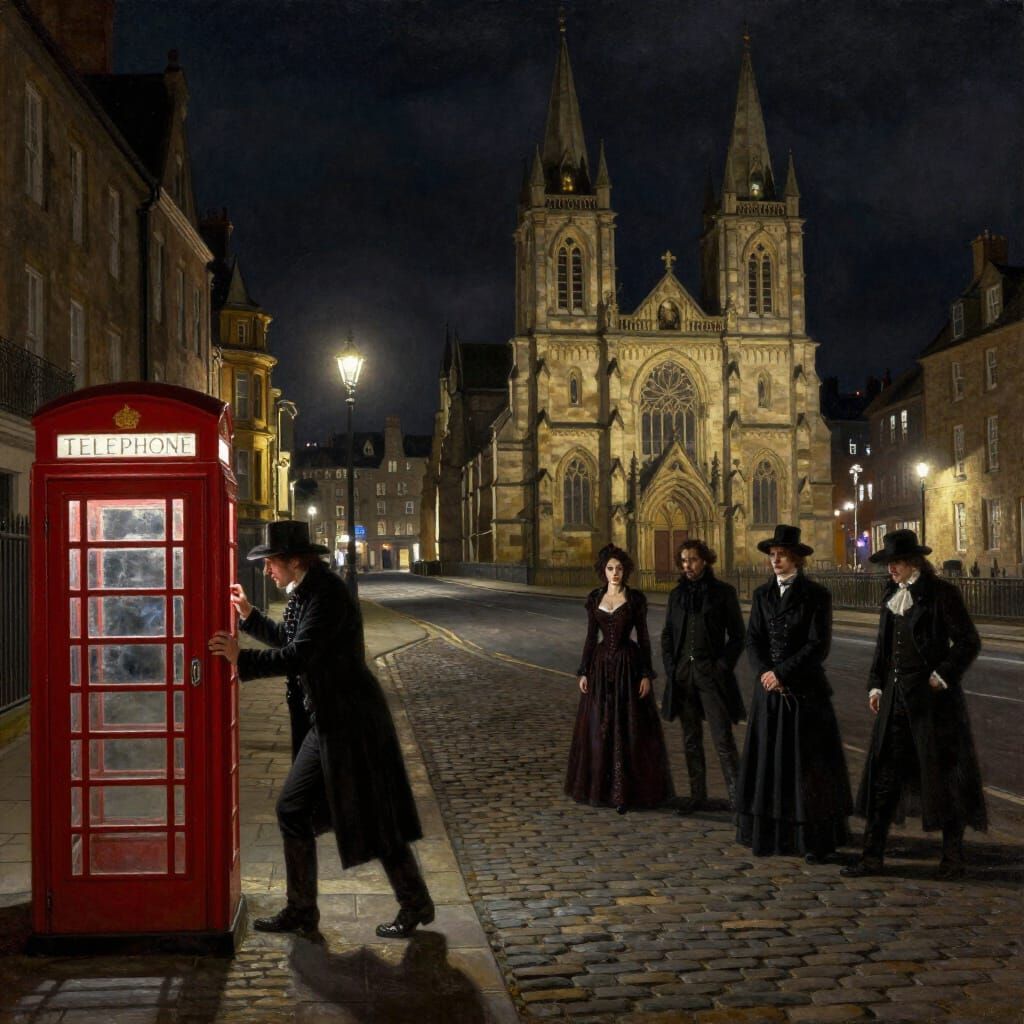 Gothic Figures Lurk in Gaslit Victorian Square