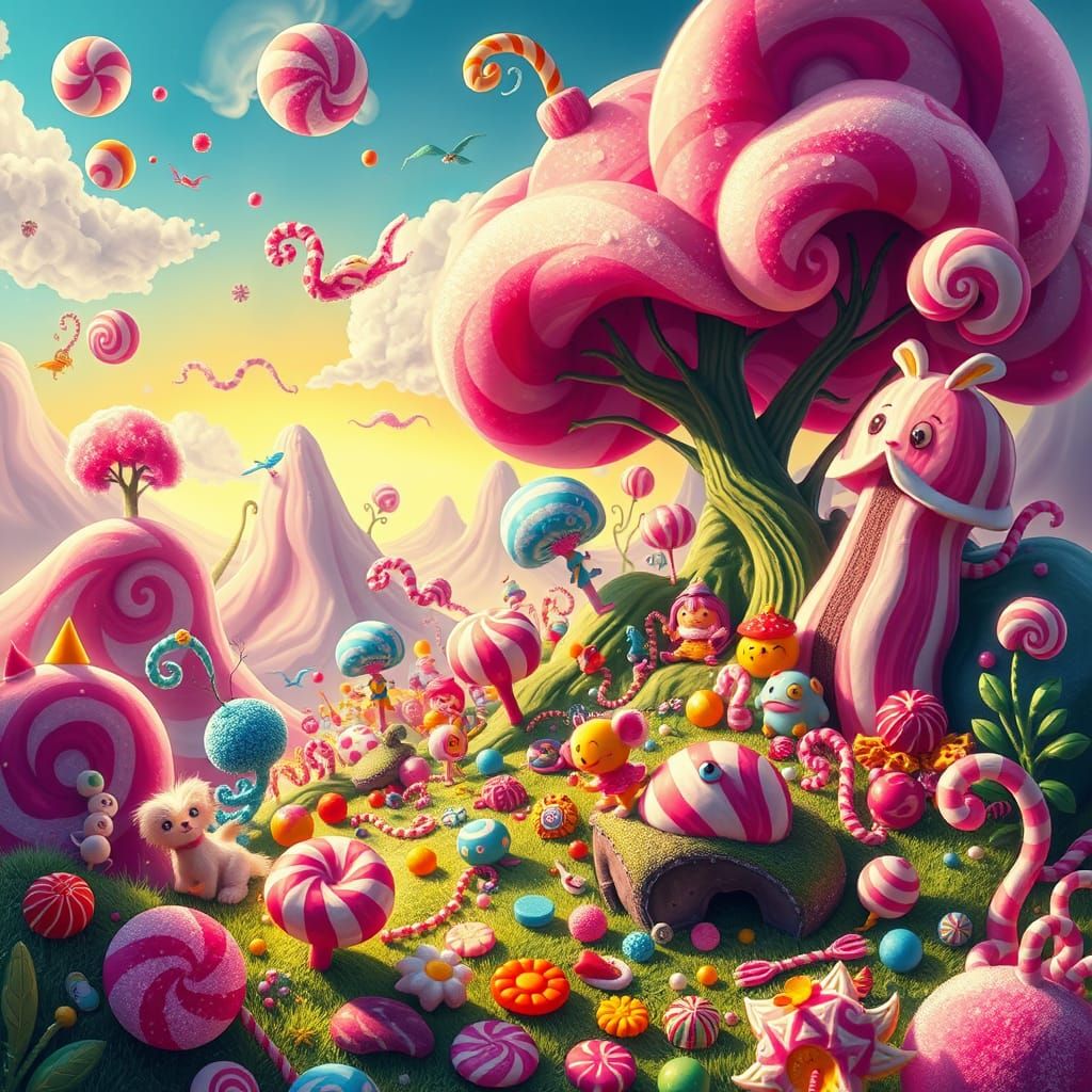 Vibrant Dr. Seuss-Inspired World in Whimsical Candy Landscap...