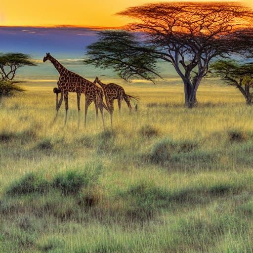 Giraffes in Golden Light: Serengeti Sunset Painting