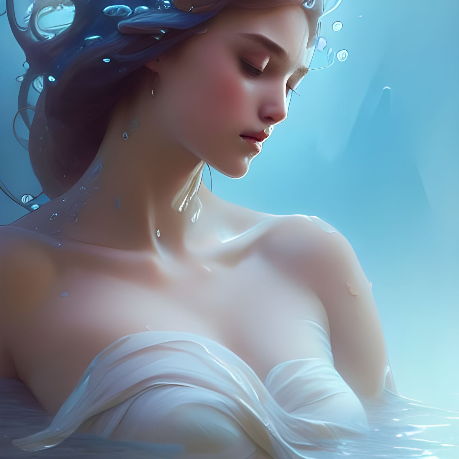 Water Princess Portrait in Hyperdetailed Splash Art Style