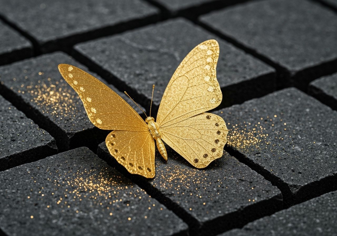 Intricate Gold Butterfly on Dark Stone Bricks
