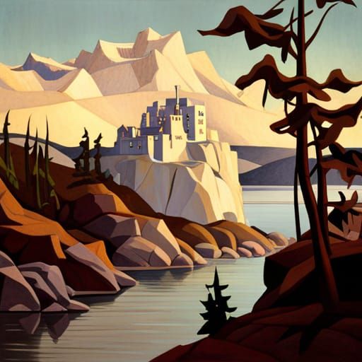 Landscape in Impasto Style with Golden Ratio