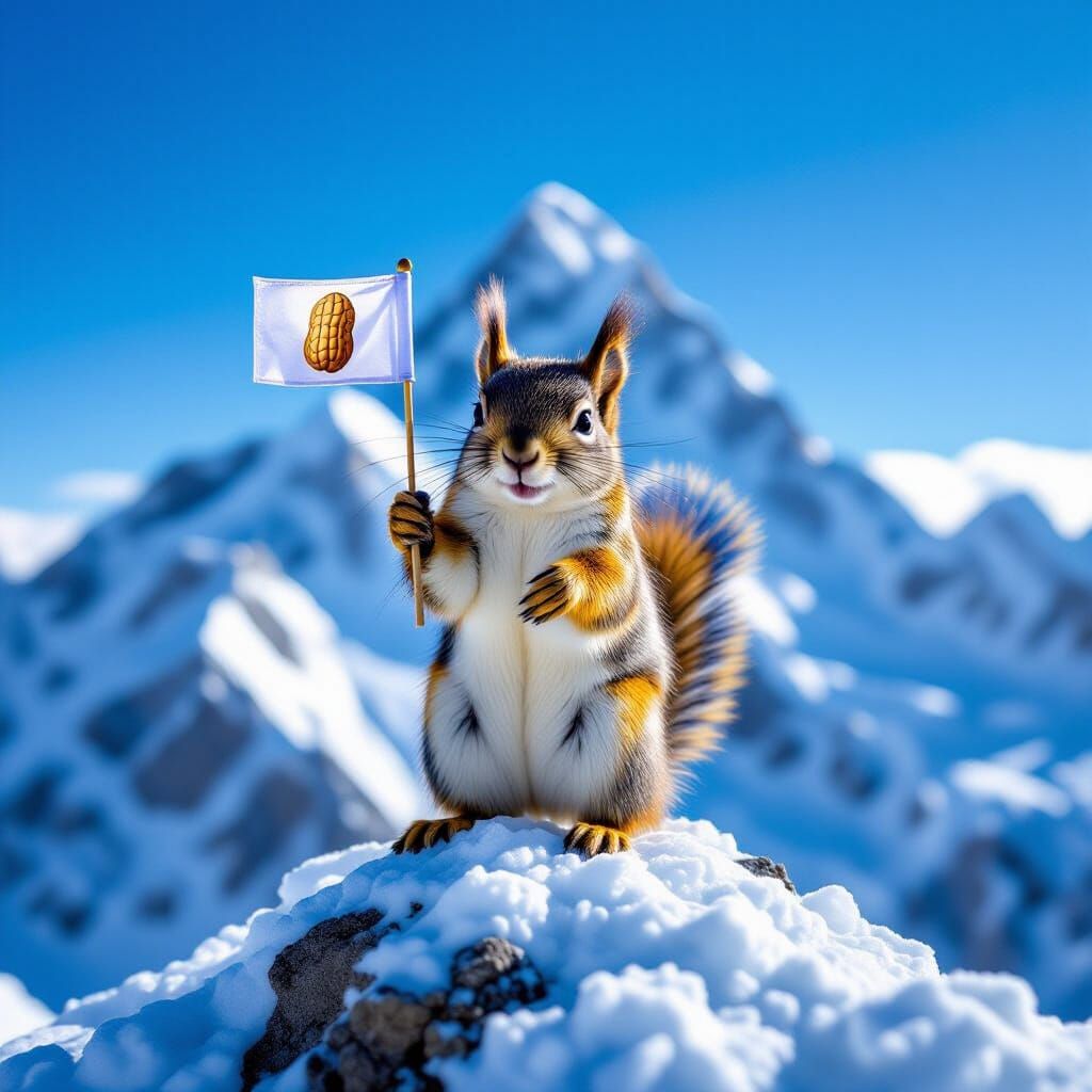 Hyperrealistic Squirrel on Mount Everest Summit