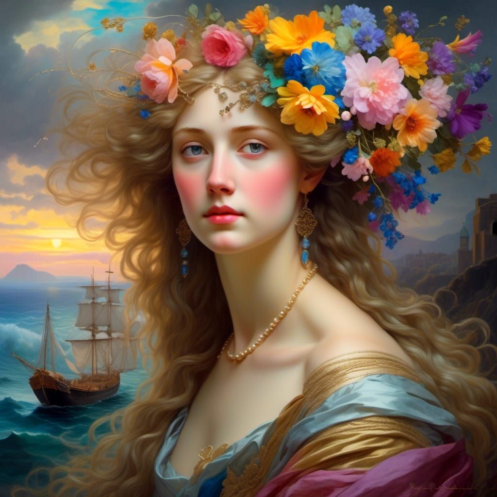 Grecian Maiden Portrait in Rembrandt and Parrish Style