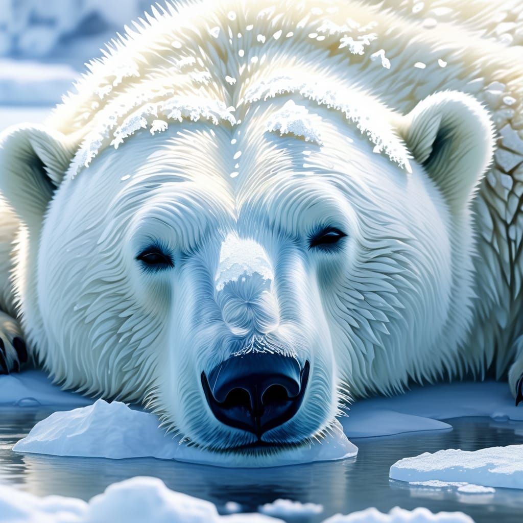 Polar Bear Sleeping on Ice: Watercolor Digital Painting