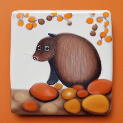 Realistic Mole on Ceramic Tiles with Pebbles