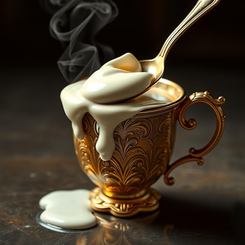 Golden Coffee Cup with Silver Cream Still Life
