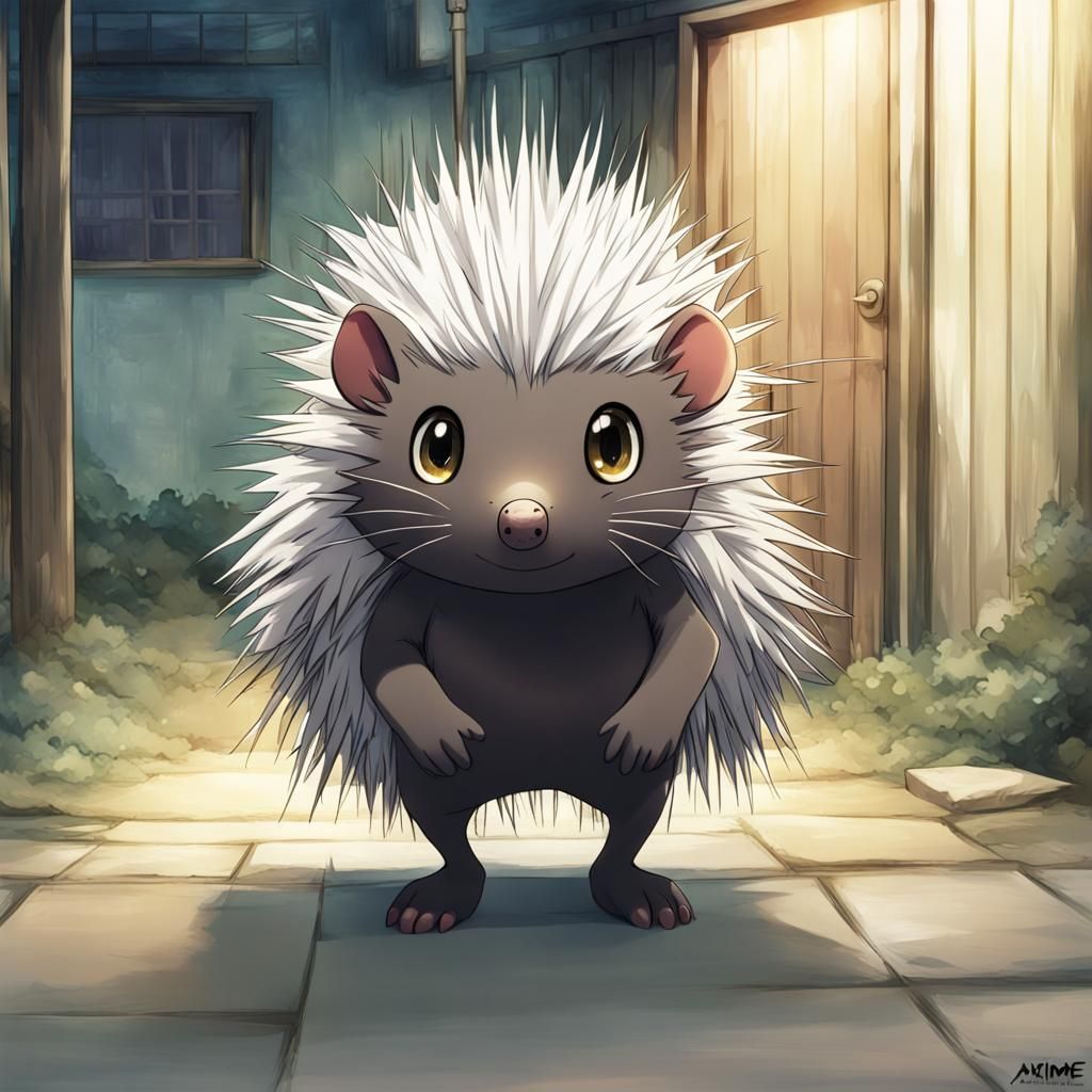 Intense Porcupine Stare in Anime Style