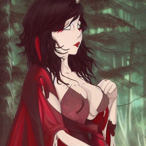 Anime Vampire Sorceress in Dark Forest