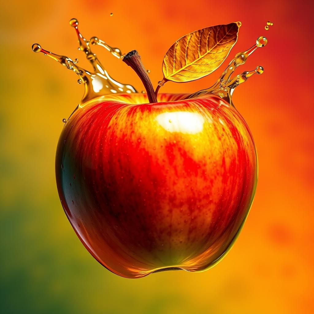Vibrant Transparent Apple in Hyperrealistic Splash Art