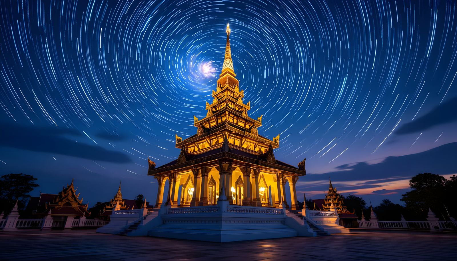 Myanmar Pagoda Under Star Trails