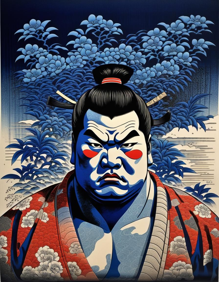 Young Sumo Wrestler Portrait in Shin Hanga Style