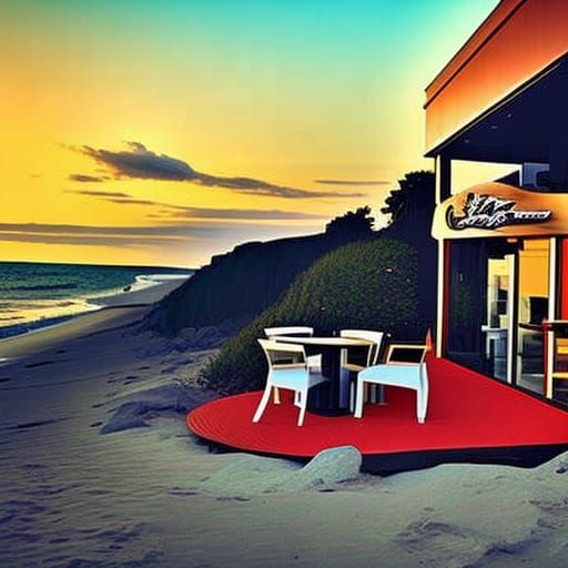 Beach Cafe in Cubist Expressionist Style