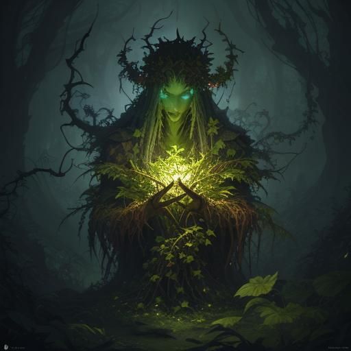 Towering Plant Demon in Oil Painting Style