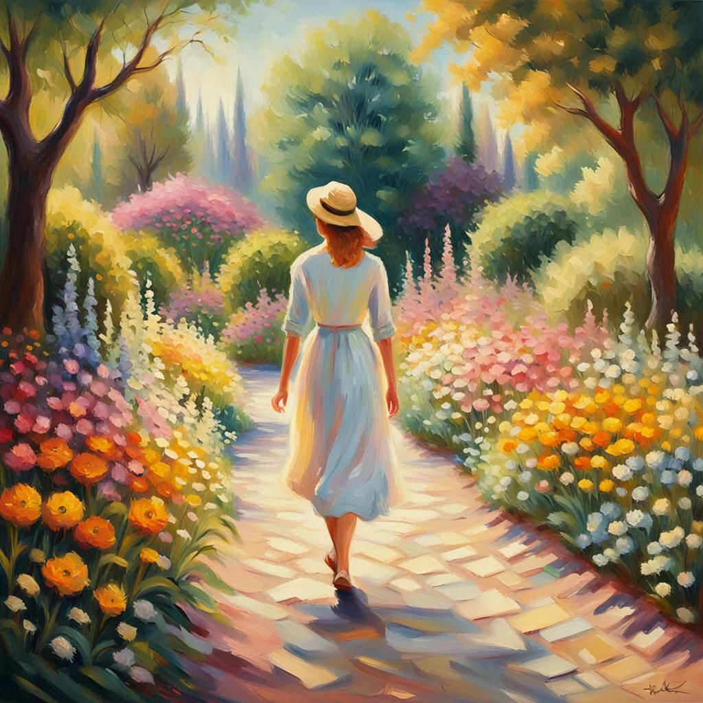 Impressionist Garden Stroll in Warm Light