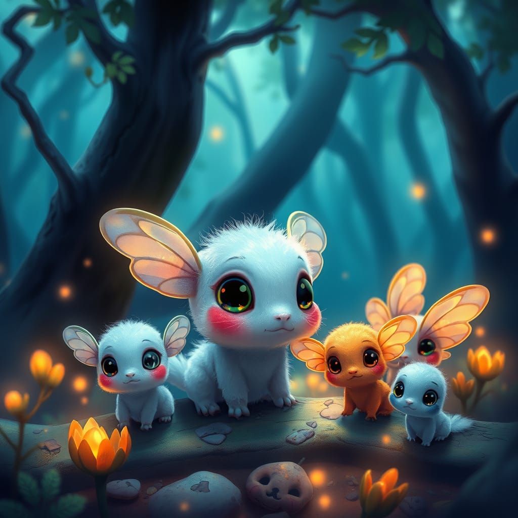 Whimsical Fairy Creatures in Vibrant, Dreamlike Landscapes