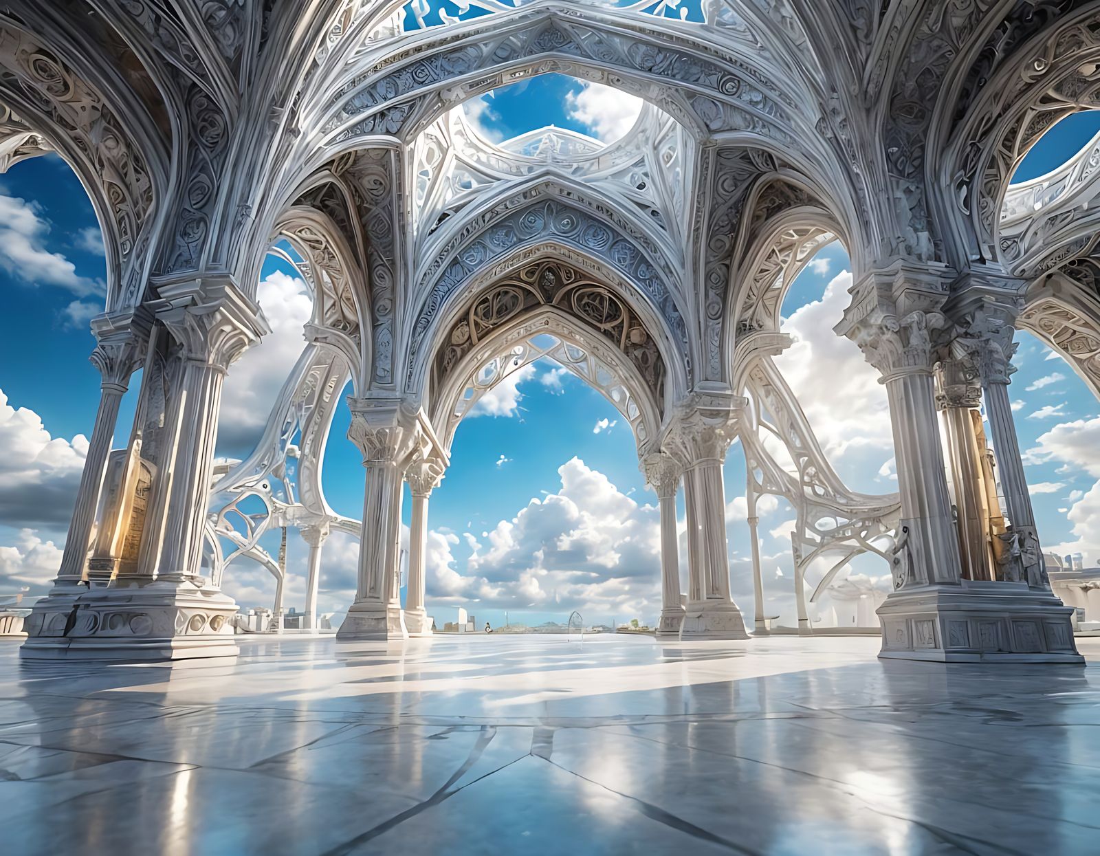 Sweeping Silver Palace in Vibrant High-Key Light