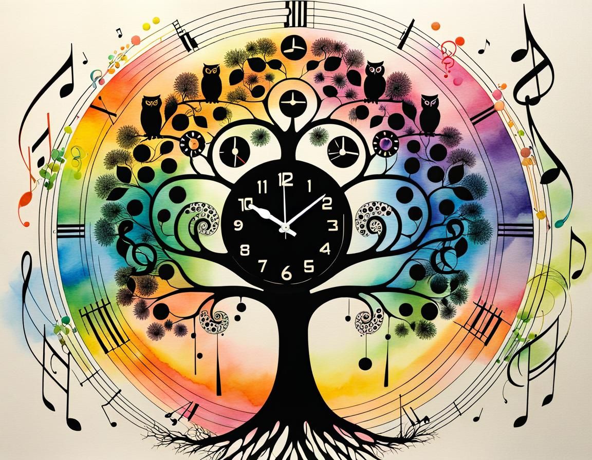 Surreal Tree of Treble Clef in Chinese Ink Painting