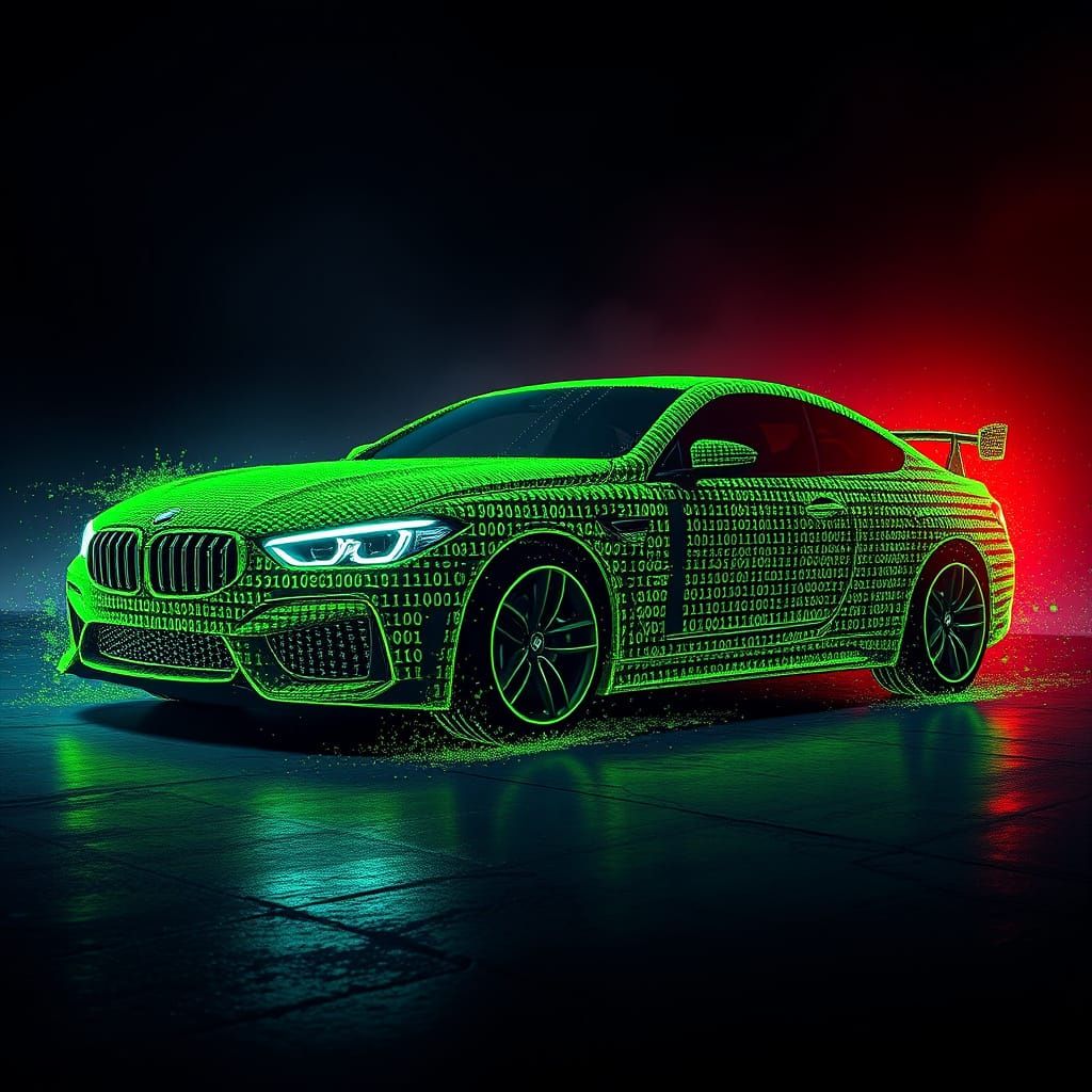 Hyperrealistic Car Made of Digital Code