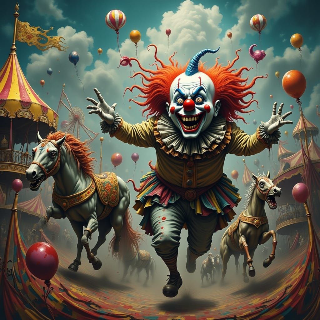 Grotesque Funfair: Twisted Clowns in Dark Surrealism