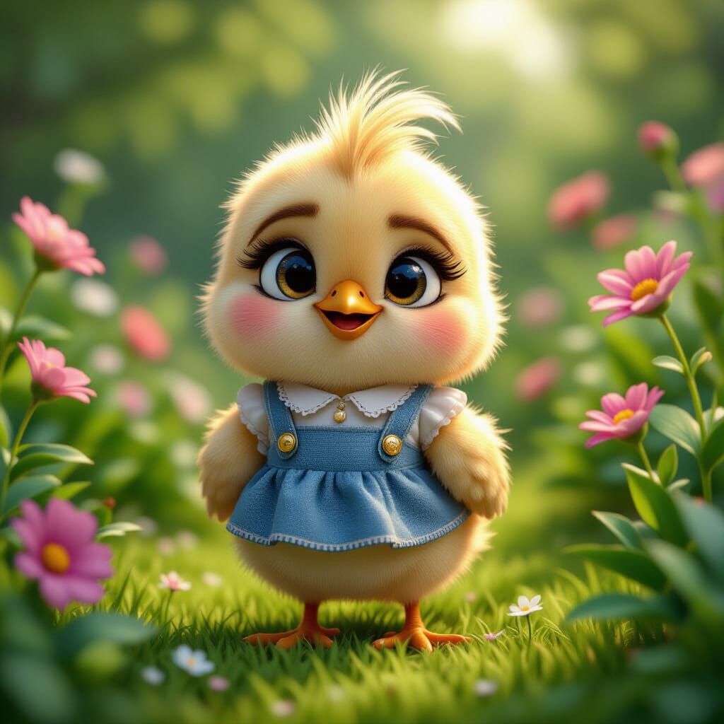 Grumpy Chick in a Disney Style Garden