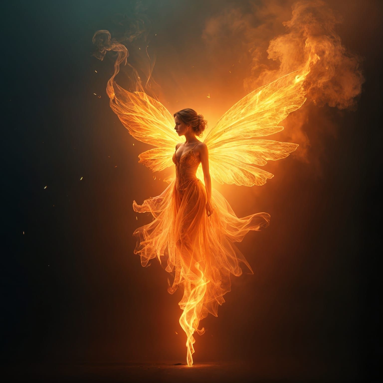 Ethereal Fairy Formed from Fire, in Airbrush Style