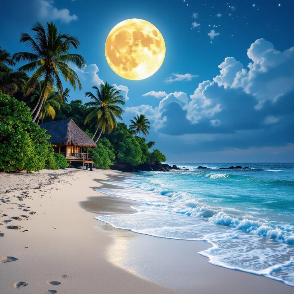 Dreamy Tropical Beach Under Moonlight