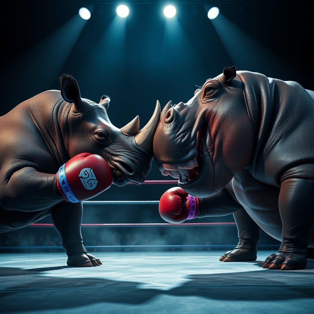 Hippo vs Rhino in the ring (and that's some gum guard!!)