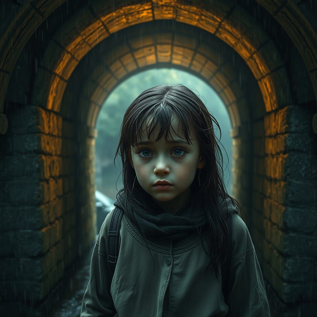 Sorrowful Young Girl Finds Refuge Under a Mysterious Stone B...