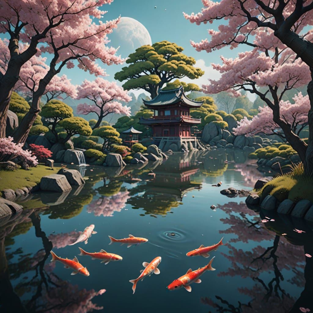 Serene Hyper-Realistic Japanese Garden in Soft Focus