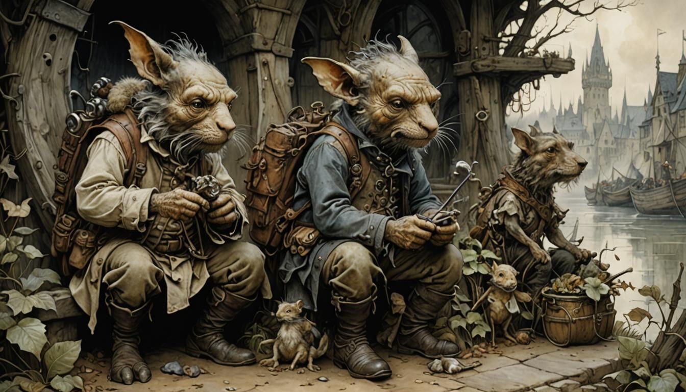 Detailed Fantasy Scene in Rackham Style