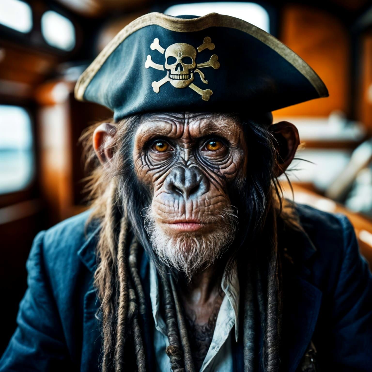Pirate Monkey in Ship: Hyperrealistic Portrait