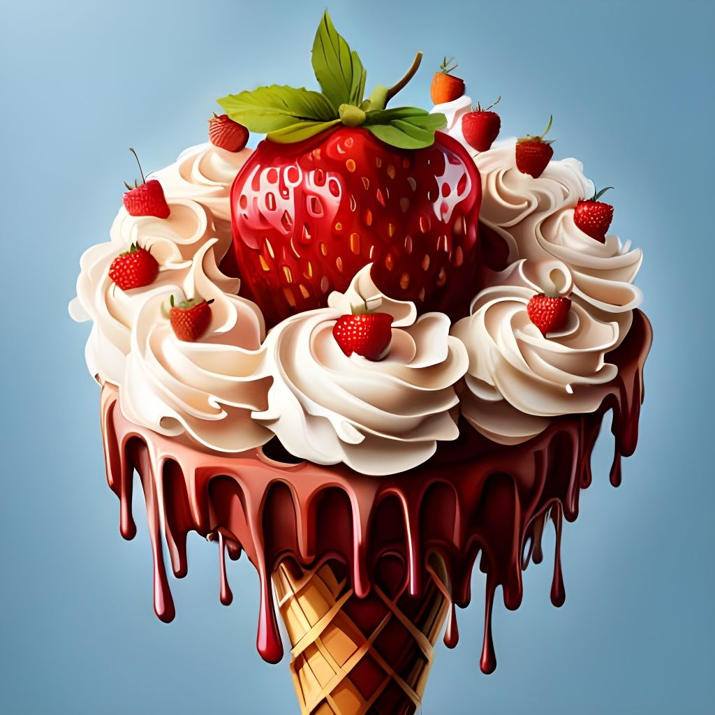 Hyperdetailed Strawberry Ice Cream Cone in 3D