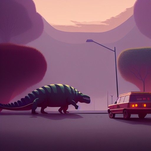 Funny Dinosaur in Retrofuturist Concept Art