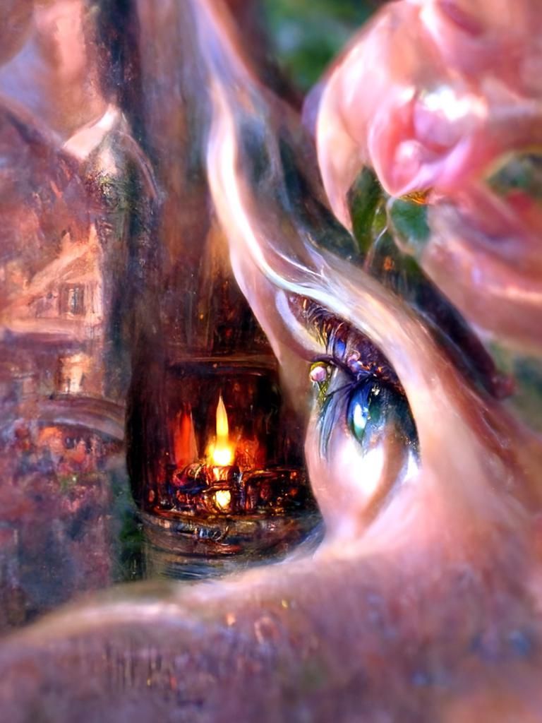 Woman's Loving Gaze by Candlelight in Ethereal Style