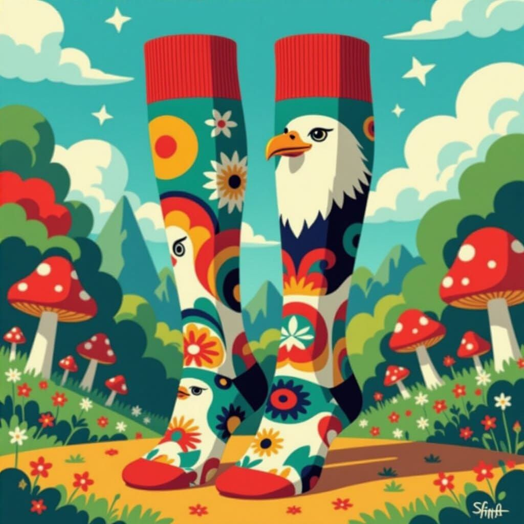 Whimsical Socks on Gulliver in a Miyazaki-esque Style