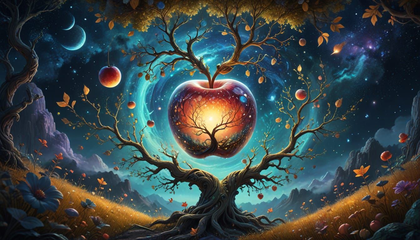 Surreal Astral Dreamscapes: Ethereal Apple in Celestial Bloo...