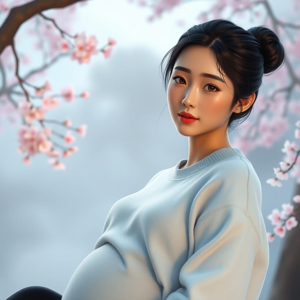 Serene Japanese Goddess in a Dreamy Garden